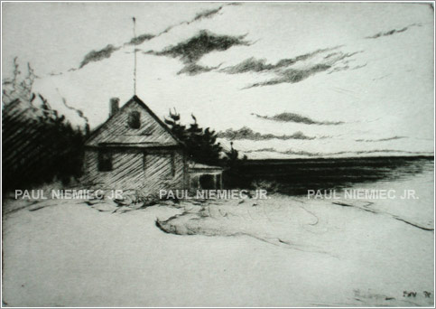 Wind Whipped etchings and dry points by Paul Niemiec Jr. Running Wind Studio